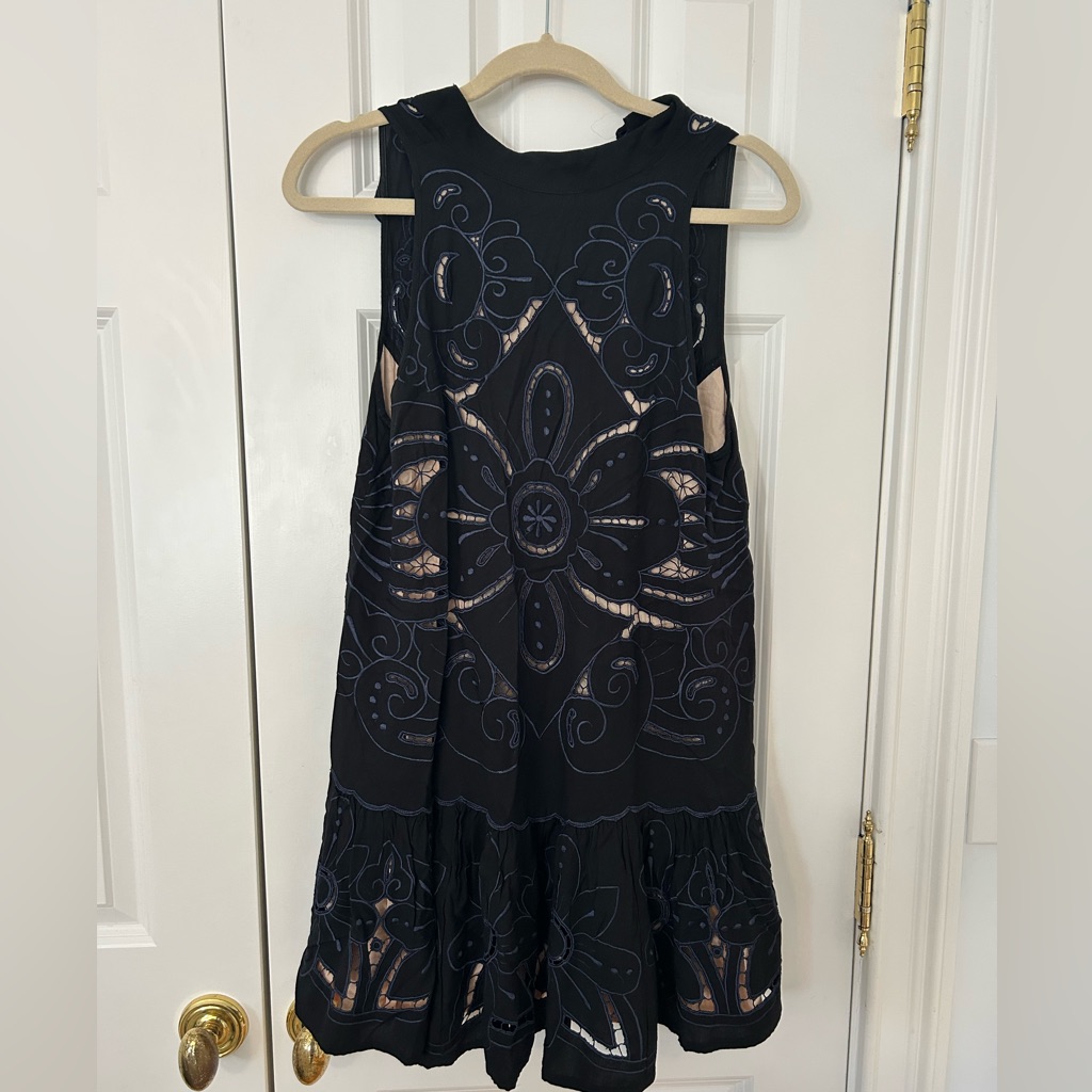 Black Cutout Floral A-Line Free People Dress